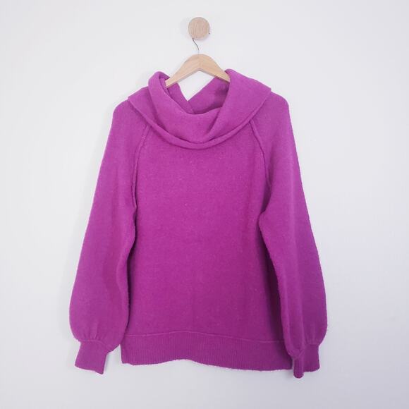 Free People Echo Beach Cowl Neck Sweater Fuchsia Wool Blend Off Shoulder XS - Picture 5 of 14